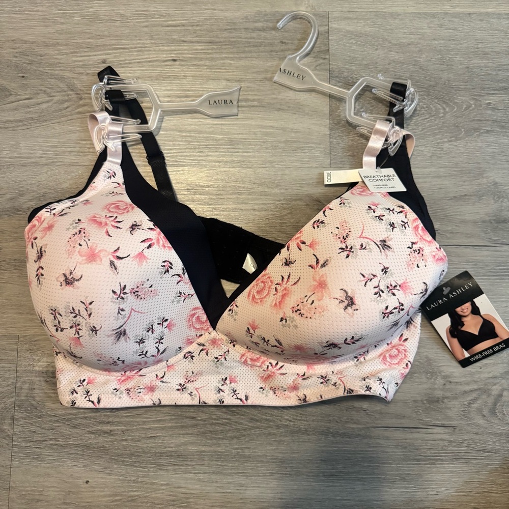 Laura Ashley Pink Floral Bra with‎ Black Accents